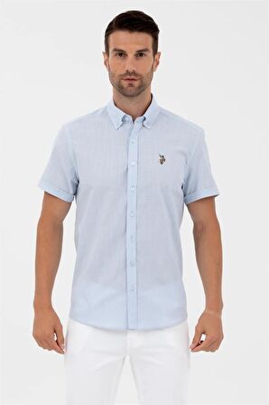 U.S. Polo Assn. Slim Fit Kısa Kollu Mavi Erkek Gömlek 1570086