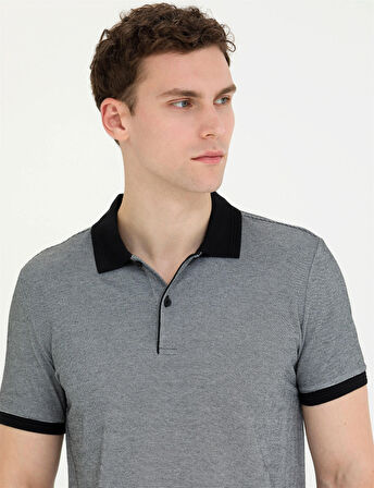Erkek Slim Fit Polo Yaka Tişört-Siyah | S