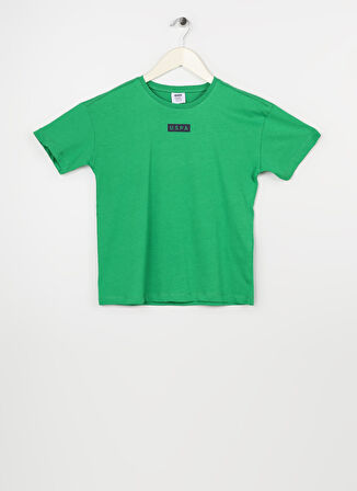 U.S. Polo Assn. Yeşil Erkek Çocuk Bisiklet Yaka Kısa Kollu Oversized Baskılı T-Shirt KAMEDAKIDS