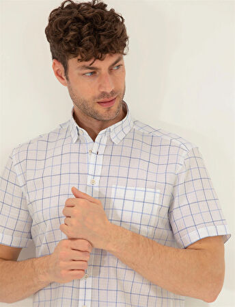 Erkek Regular Fit Kısa Kollu Gömlek-Açık Mavi | S