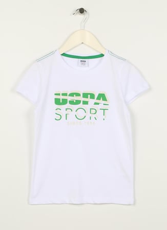 U.S. Polo Assn. Beyaz Erkek Çocuk Bisiklet Yaka Kısa Kollu Baskılı T-Shirt LARENKIDS
