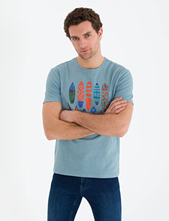 Bisiklet Yaka Slim Fit T-Shirt-Nil Mavisi | S