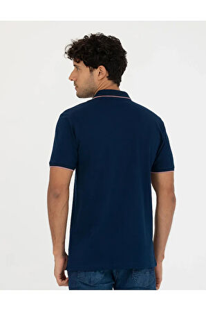 Lacivert Slim Fit Erkek Polo Yaka Tshirt Yarı Fermuarlı