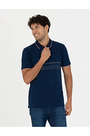 Lacivert Slim Fit Erkek Polo Yaka Tshirt Yarı Fermuarlı
