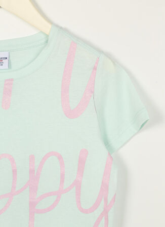 U.S. Polo Assn. Yeşil Kız Çocuk Bisiklet Yaka Kısa Kollu Regular Fit Baskılı T-Shirt PARS