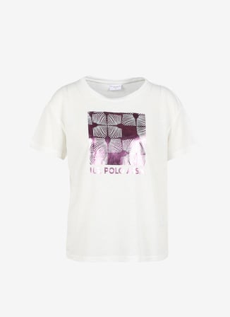 U.S. Polo Assn. Bisiklet Yaka Baskılı Bej Kadın T-Shirt MUNA