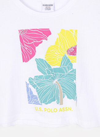 U.S. Polo Assn. Beyaz Kız Çocuk Bisiklet Yaka Kısa Kollu Crop Top Baskılı T-Shirt PARCA