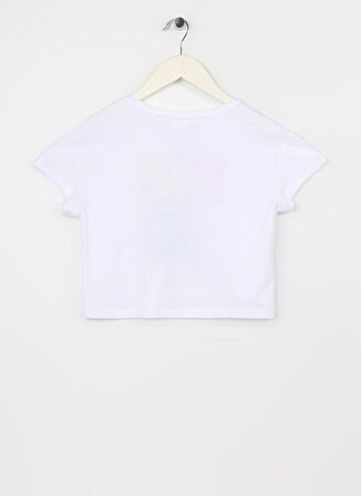 U.S. Polo Assn. Beyaz Kız Çocuk Bisiklet Yaka Kısa Kollu Crop Top Baskılı T-Shirt PARCA