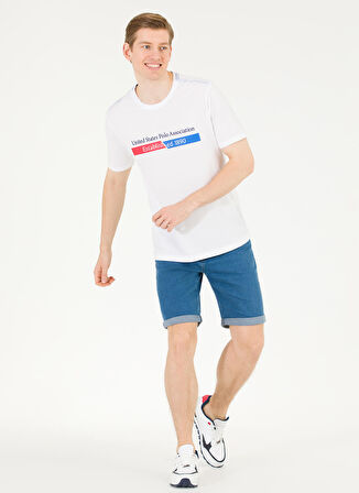 U.S. Polo Assn. Bisiklet Yaka Beyaz Erkek T-Shirt PERENE