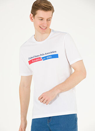 U.S. Polo Assn. Bisiklet Yaka Beyaz Erkek T-Shirt PERENE