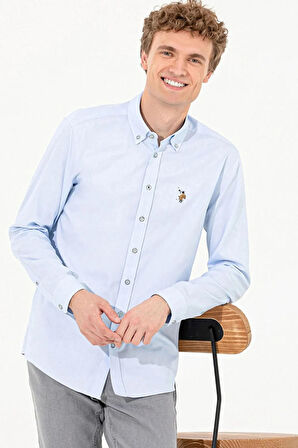 . Erkek Slim Fit Pamuklu Gömlek 1571695 Açık Mavi