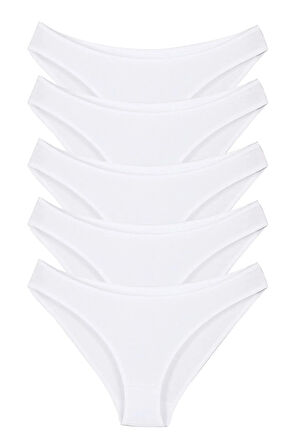Kadın Günlük Pamuklu Külot Beyaz Bikini Model 5'li Paket Kts1057