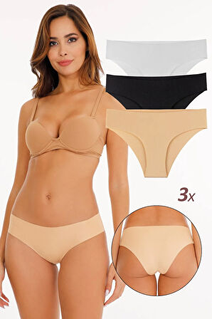 Kadın Lazer Kesim Dikişsiz Seamless Likralı Külot 3'lü Paket Set Karışık - Kts2018