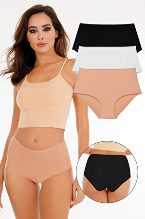 Kadın Yüksek Bel Dikişsiz Lazer Kesim Külot (BELİ LASTİKLİ) 3'lü Set