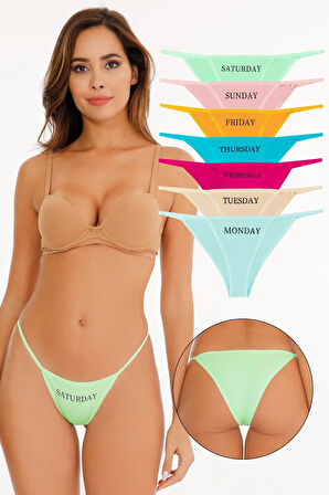 Kadın Gün Baskılı 7'li Yanları Ipli Bikini Külot