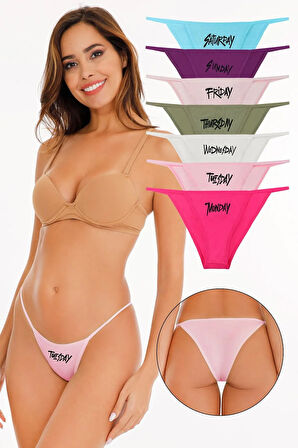 Kadın Gün Baskılı 7'li Ipli Bikini Külot