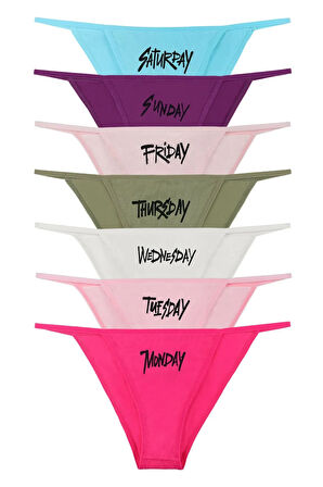 Kadın Gün Baskılı 7'li Ipli Bikini Külot