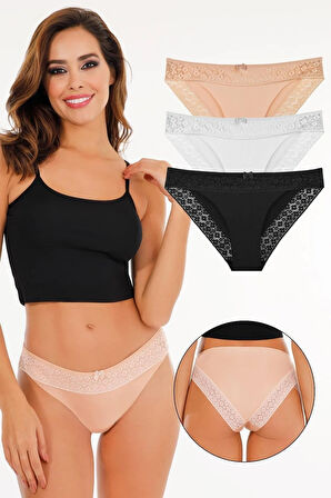 Kadın Lazer Kesim Dantelli Slip Külot 3'lü Paket Set - Kts3101