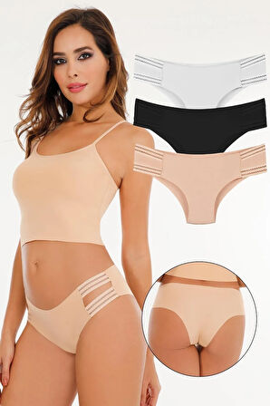 Kadın Lazer Kesim Dikişsiz Slip Külot 3'lü Paket Set - Kts3103 (GENİŞ KALIP)