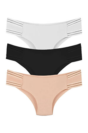 Kadın Lazer Kesim Dikişsiz Slip Külot 3'lü Paket Set - Kts3103 (GENİŞ KALIP)
