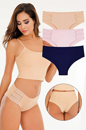 Kadın Lazer Kesim Dikişsiz Bato Külot 3'lü Paket Set - Kts3104 (GENİŞ KALIP)