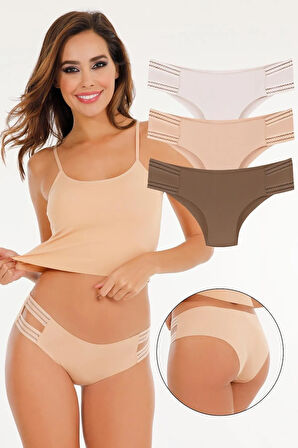 Kadın Lazer Kesim Dikişsiz Slip Külot 3'lü Paket Set - Kts3103 (GENİŞ KALIP)