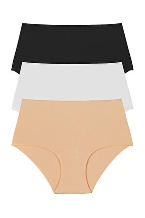 Kadın Pamuklu Lazer Kesim Dikişsiz Yüksek Bel 3'lü Külot Set Kts2019