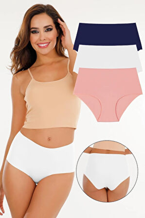 Kadın Yüksek Bel Dikişsiz Lazer Kesim Külot (BELİ LASTİKLİ) 3'lü Set