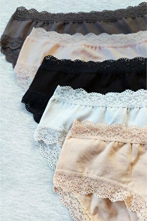 Kadın Dantelli Karışık Renkler Slip Külot 5l Paket Set KTS3070-5