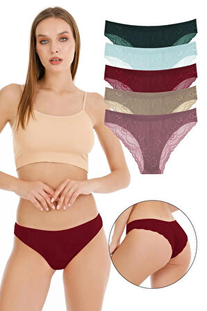 Kadın Brazilian Arkası Dantelli Külot 5'li Paket Seti