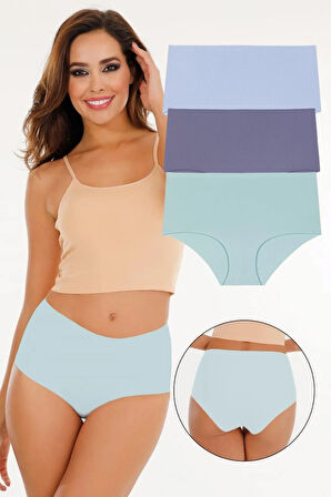 Kadın Yüksek Bel Dikişsiz Lazer Kesim Külot (BELİ LASTİKLİ) 3'lü Set