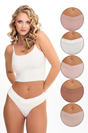 Kadın Çapraz Bel Lazer Kesim 5 li Slip  KTS4030