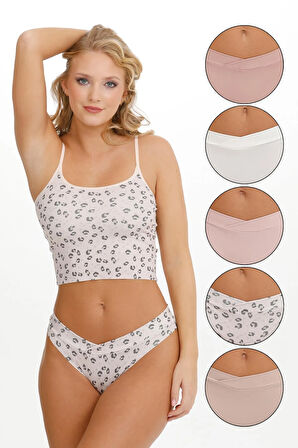 Kadın Çapraz Bel Lazer Kesim 5 li Slip  KTS4030
