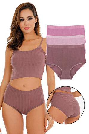 Kadın Fitilli Soft Renkler 3 lü Yüksek Bel Külot Set - KTS4054