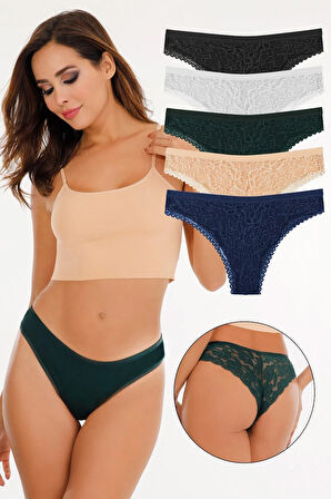 Kadın Brazilian Arkası Dantelli Külot 5'li Paket Seti - Kts2014