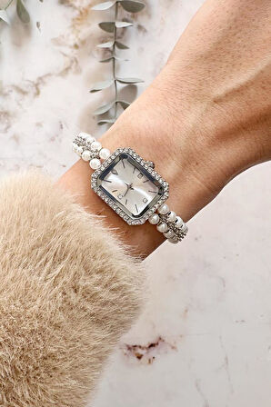 Phoebe Gri İnci Taşlı Kadın Kol Saati