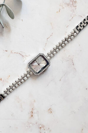 Phoebe Gri İnci Taşlı Kadın Kol Saati