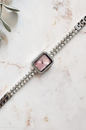 Phoebe Pembe Kadran İnci Taşlı Kadın Kol Saati