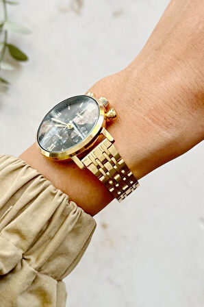 Massa Siyah Kadran Gold Kordon Kadın Kol Saati