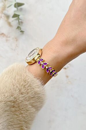 Dienna Gold Kordon Mor Taşlı Kadın Kol Saati