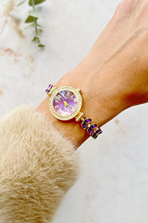 Dienna Gold Kordon Mor Taşlı Kadın Kol Saati