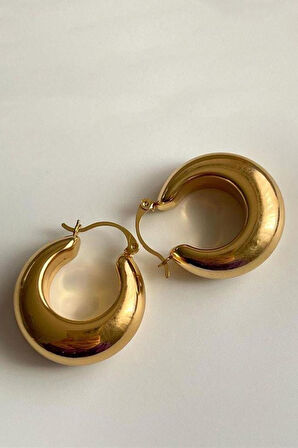 Gold Kalın Bombeli Halka Küpe