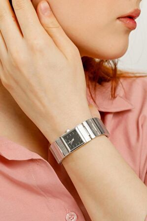 Noi Siyah Kadran Gümüş Kordon Kadın Kol Saat