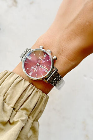 Massa Gri Kordon Bordo Kadran Kadın Kol Saati