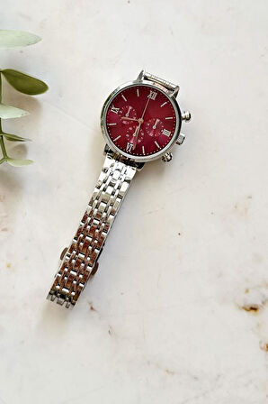 Massa Gri Kordon Bordo Kadran Kadın Kol Saati