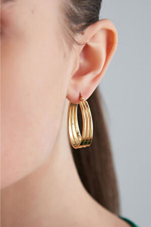 Üçlü Sıralı Oval Halka Çelik Küpe