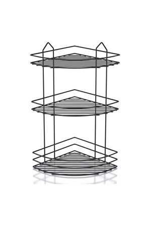 Siyah Paslanmaz 3 Katlı Köşe Banyo Şampuanlık Süngerlik Duş Rafı EK03, Delmeye Son, Matkap Vida Yok