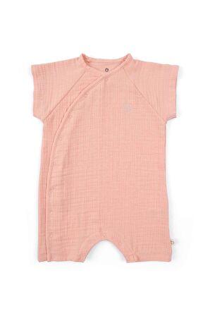  Kruvaze Yaka Müslin Bebek Tulum Pembe Organik Pamuk