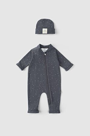 Organik Pamuk Uzun Kollu Bebek Tulum ve Şapka Seti Cosmos