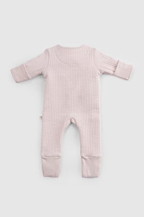 Kendinden Patikli ve Eldivenli Kapitone Pembe Bebek Tulumu